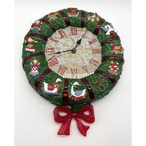 Avon 12 Days of Christmas Musical Wreath Clock 2008 Red Bow Music Lights READ